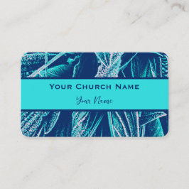 Cartão De Contato Turquesa Moderna e Igreja da Natureza Azul