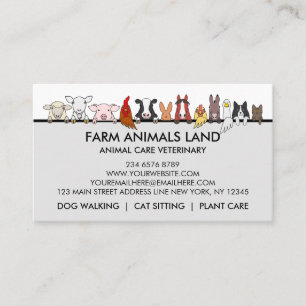 Cartão De Contato Veterinário de Animais de Fazenda Cinza