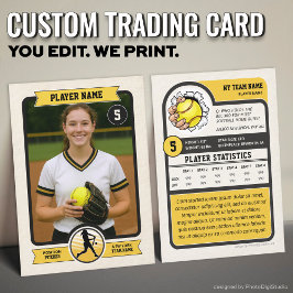 Cartão De Contato Vintage Custom Softball Trading Card, Gold Player