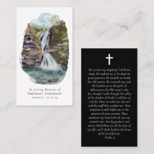 Cartão De Contato Watercolor Waterfall Cross Memorial Prayer Card