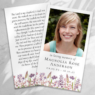 Cartão De Contato Wildflower In Loving Memory Memorial Prayer Card