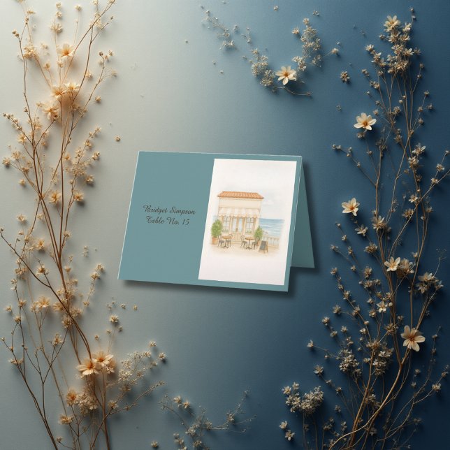 cartão de convidado de casamento do mar mediterrân (Criador carregado)