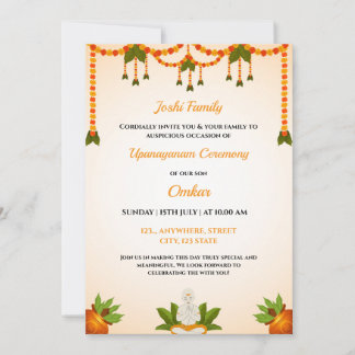 Cartão de Convite à Cerimônia Upanayanam, Convite 
