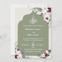 Cartão de convite ao casamento floral verde islâmi