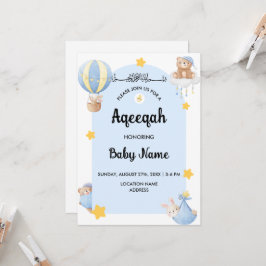 Cartão de Convite Aqeeqah Aqiqah Instantâneo Azul