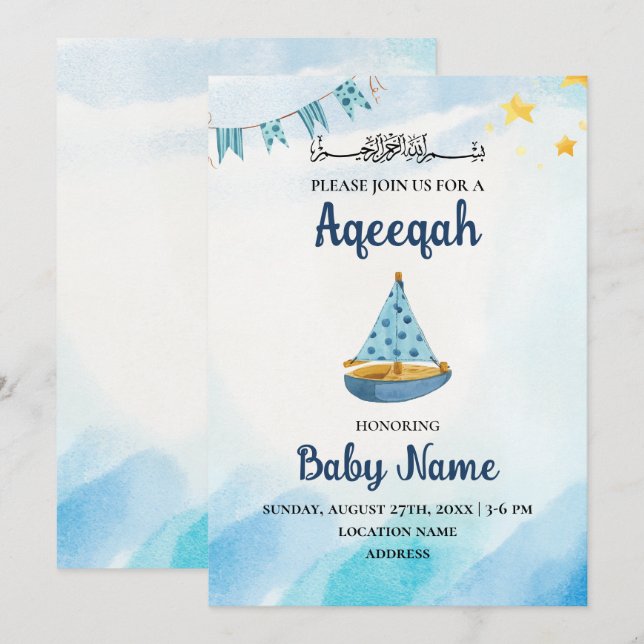 Cartão de Convite Aqeeqah Aqiqah Instantâneo Editá (Frente/Verso)