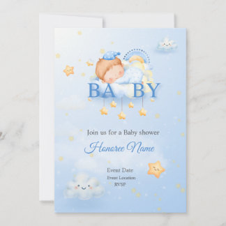 Cartão de Convite Azul Baby Shower