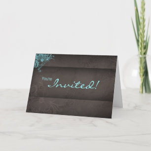 Cartão de Convite Castanho Azul Turquoise Casado