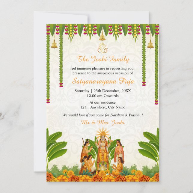 Cartão de Convite da Satyanarayan Bhagwan Katha (Frente)