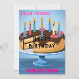 Cartão de Convite de Aniversário com um Bolo Delic