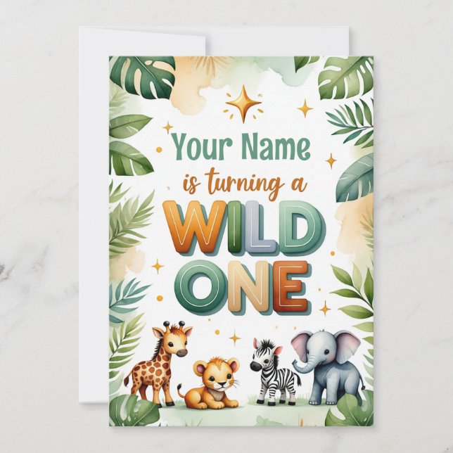 Cartão de Convite de Aniversário de 1 Ano Wild One (Frente)