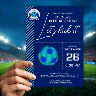 Cartão de Convite de Aniversário de Futebol Azul M