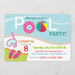 Cartão de Convite de Aniversário de Piscina