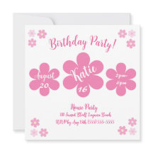 Cartão de Convite de Aniversário Flor Rosa Glam