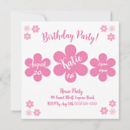 Cartão de Convite de Aniversário Flor Rosa Glam