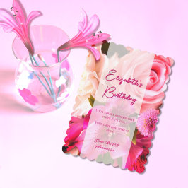 Cartão de Convite de Aniversário Fuchsia Florals