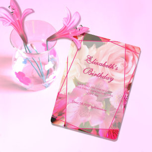 Cartão de Convite de Aniversário Fuchsia Florals
