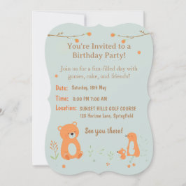 Cartão de Convite de Aniversário Infantil Urso de 