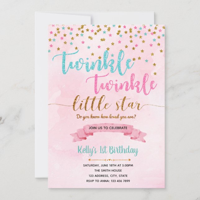 Cartão de convite de aniversário Twinkle Twinkle (Frente)