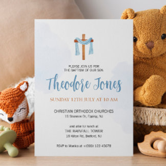 Cartão de Convite de Batismo de Menino em Aquarela