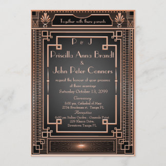 Cartão de convite de casamento,Art Deco, preto, co