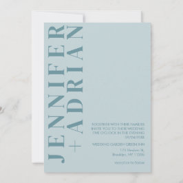 Cartão de convite de casamento azul pastel minimal