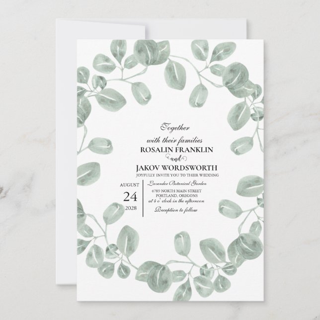 Cartão de convite de casamento botânico Elegant Gr (Frente)