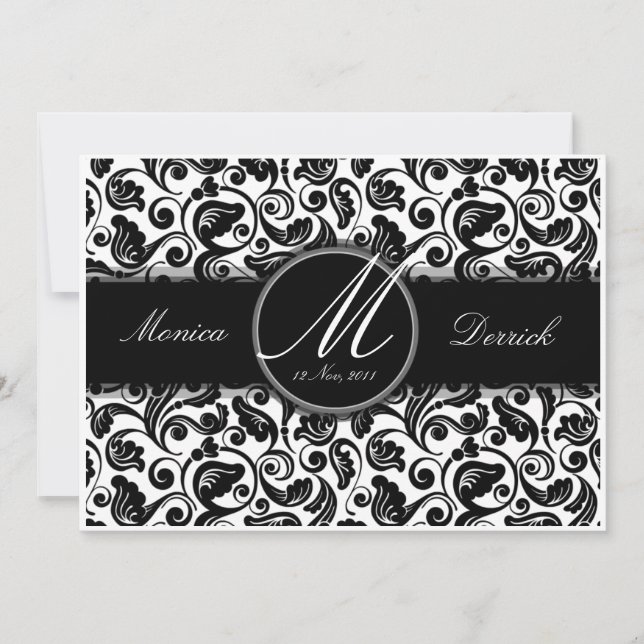 Cartão de convite de casamento clássico preto e br (Frente)