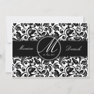 Cartão de convite de casamento clássico preto e br