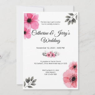 Cartão de convite de casamento com flor de aquarel