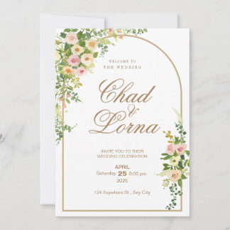 Cartão de Convite de Casamento com Flor Rosa em Aq