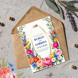 Cartão de Convite de Casamento com Flores de Prima