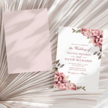 Cartão de Convite de Casamento com Hortênsia Rosa 