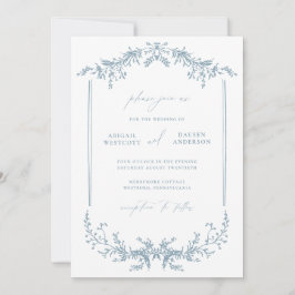 Cartão de Convite de Casamento Cottage Azul Empoei