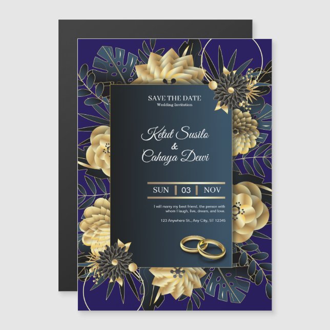 Cartão de Convite de Casamento Elegante (Frente/Verso)
