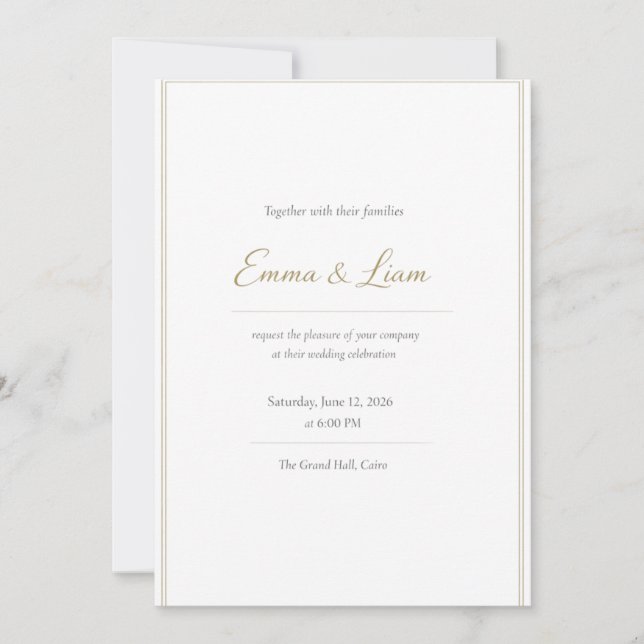 Cartão de Convite de Casamento Elegante – Luxo Min (Frente)