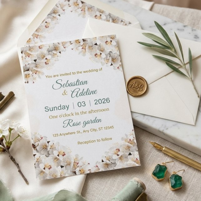 Cartão de Convite de Casamento em Verde Sage e Dou (Criador carregado)