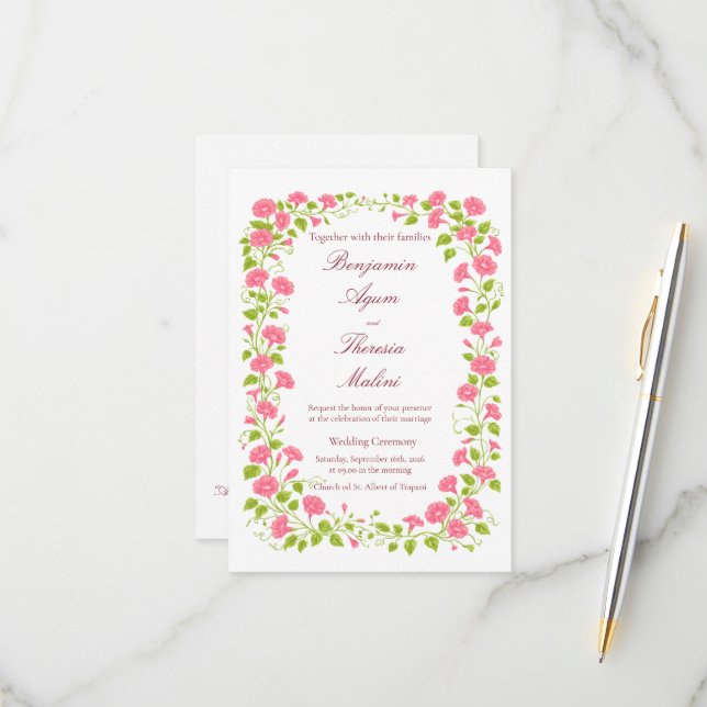 Cartão de Convite de Casamento Floral (Frente/Verso In Situ)