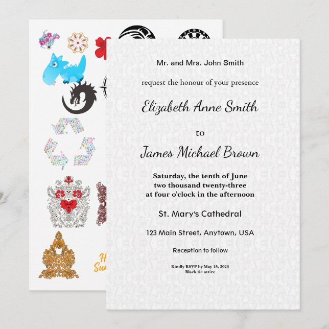 Cartão de Convite de Casamento Floral Clássico Ele (Frente/Verso)