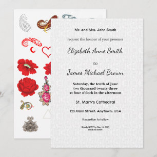Cartão de Convite de Casamento Floral Clássico Ele