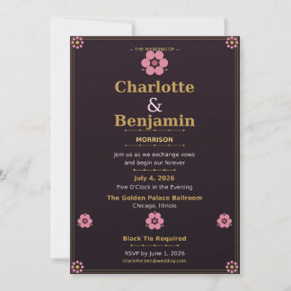 Cartão de Convite de Casamento Floral — Rosa Pêsse