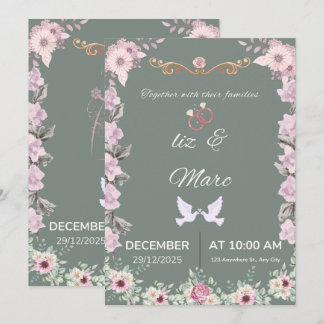 Cartão de Convite de Casamento Floral Verde Sage
