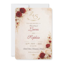 Cartão de Convite de Casamento Floral Vermelho