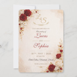 Cartão de Convite de Casamento Floral Vermelho