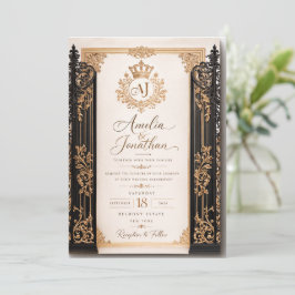 Cartão de Convite de Casamento Luxuoso Preto e Dou