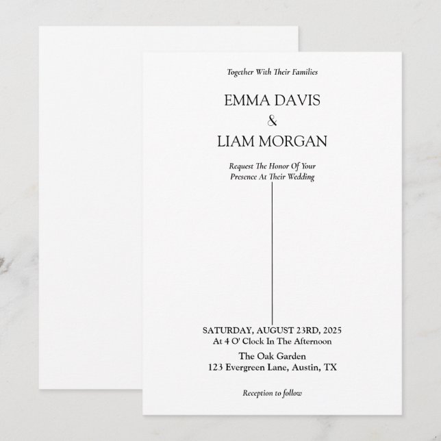 Cartão de convite de casamento minimalista (Frente/Verso)