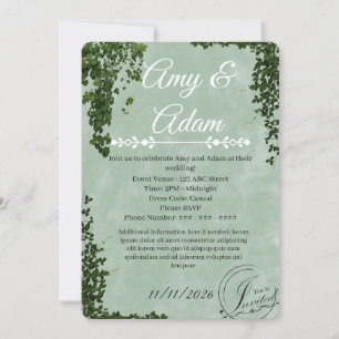 Cartão de Convite de Casamento - Plantas Verdes