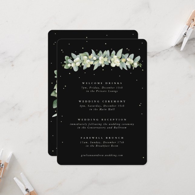 Cartão de Convite de Casamento Preto e Eucalipto + (Frente/Verso In Situ)