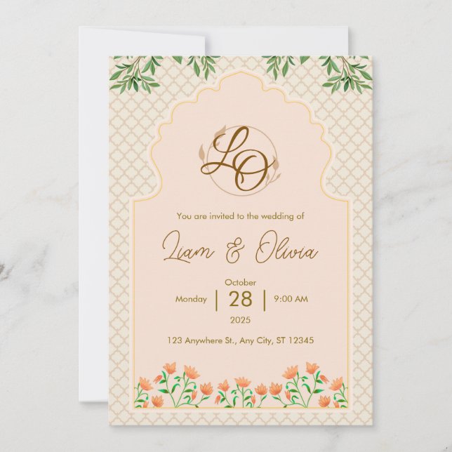 Cartão de convite de casamento real aquarela (Frente)