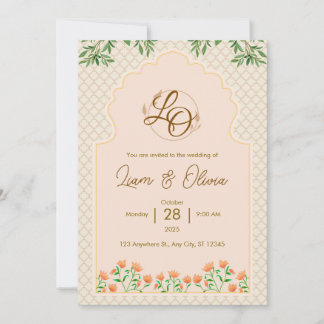 Cartão de convite de casamento real aquarela